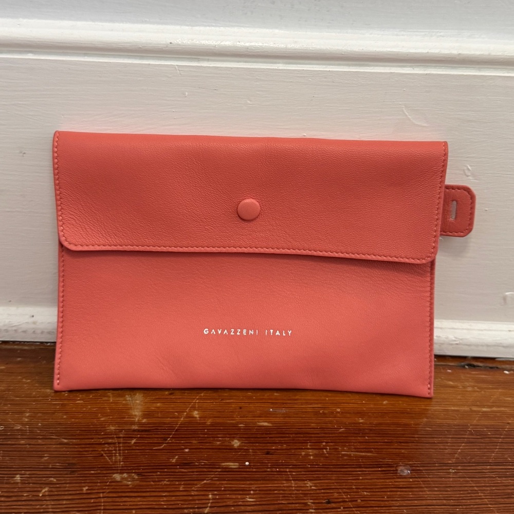 Gavazzeni Italy Coral Pink Soft Leather Pouch Clutch Snap